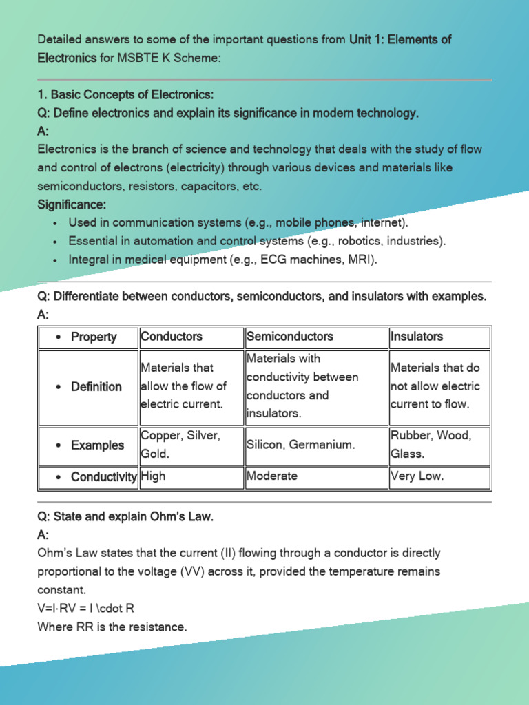 EOE Electronics Unit 1 Answers K Scheme | PDF | Diode | P–N Junction