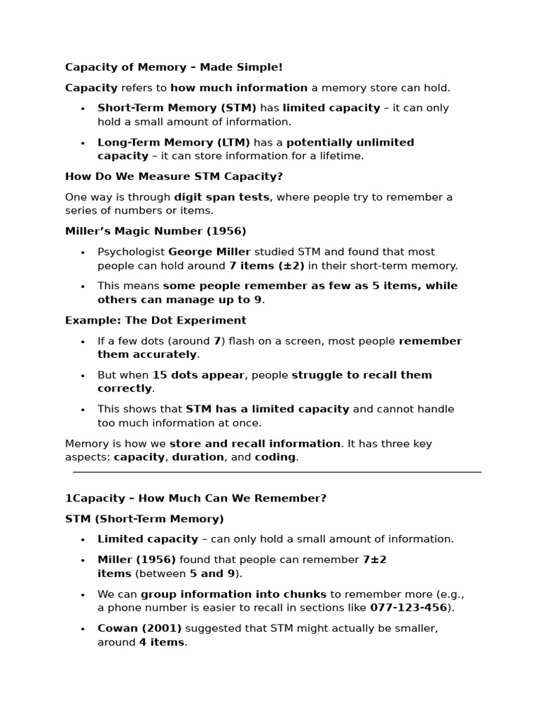 Miller's Magic Number and Memory Capacity | PDF | Obsessive–Compulsive ...