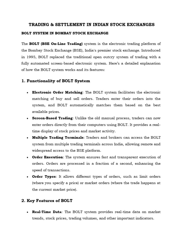 BSE BOLT Trading & Settlement Overview | PDF | Finance & Money ...