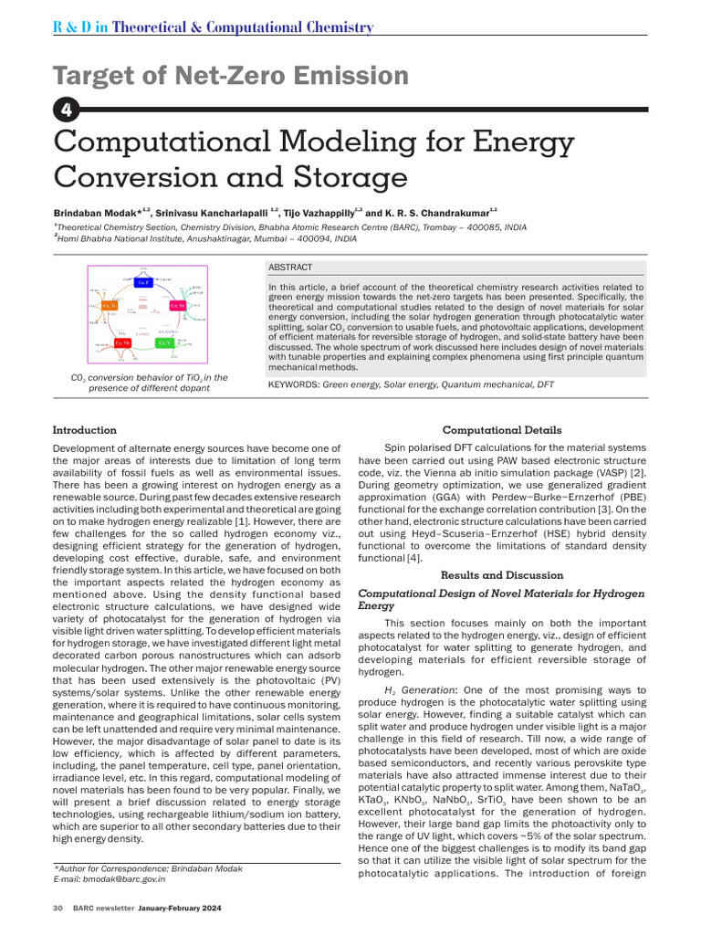 Computational Modeling For Energy | PDF | Lithium Ion Battery | Hydrogen