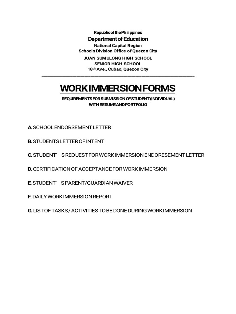 Work Immersion Requirements for Students | PDF | Learning