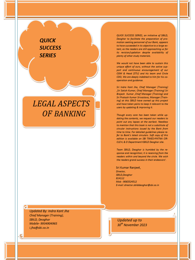 Legal Aspects of Banking Overview | PDF | Microform | Banks