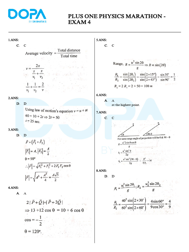 Exam 4: Plus One Physics Marathon | PDF