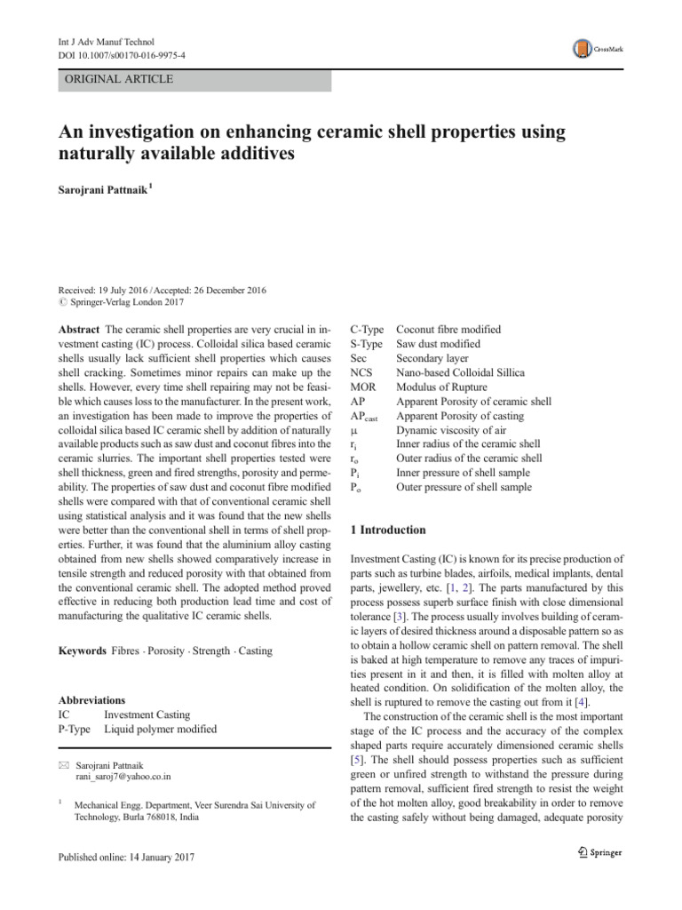 Enhancing Ceramic Shells with Additives | PDF | Porosity | Ceramics