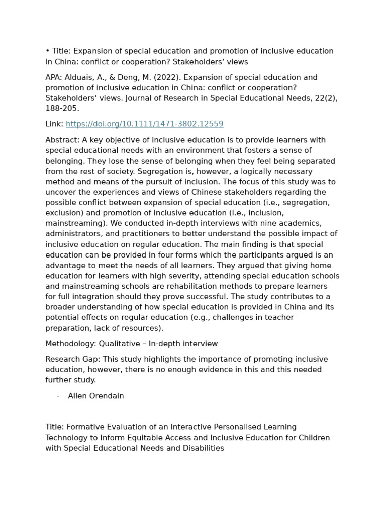 RRL (Special and Inclusive Education) | PDF | Inclusion (Education ...