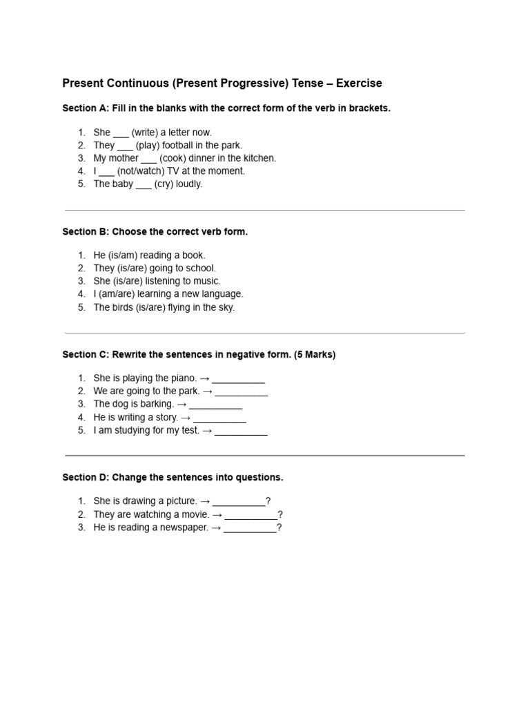 Present Progressive Worksheets PDF | PDF