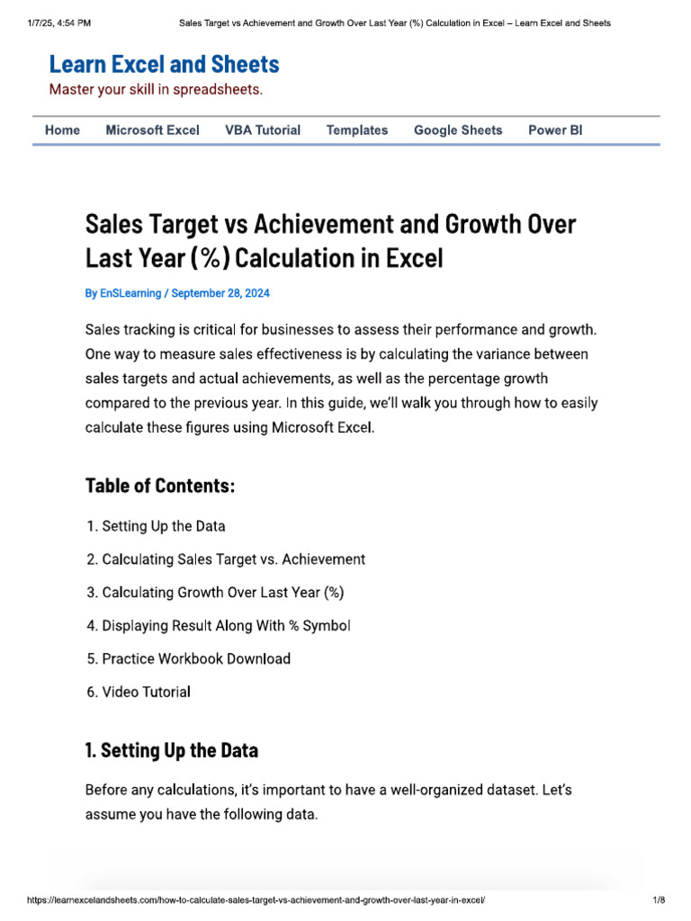 Sales TGT Vs ACH and Growth - in Excel - 4 | PDF
