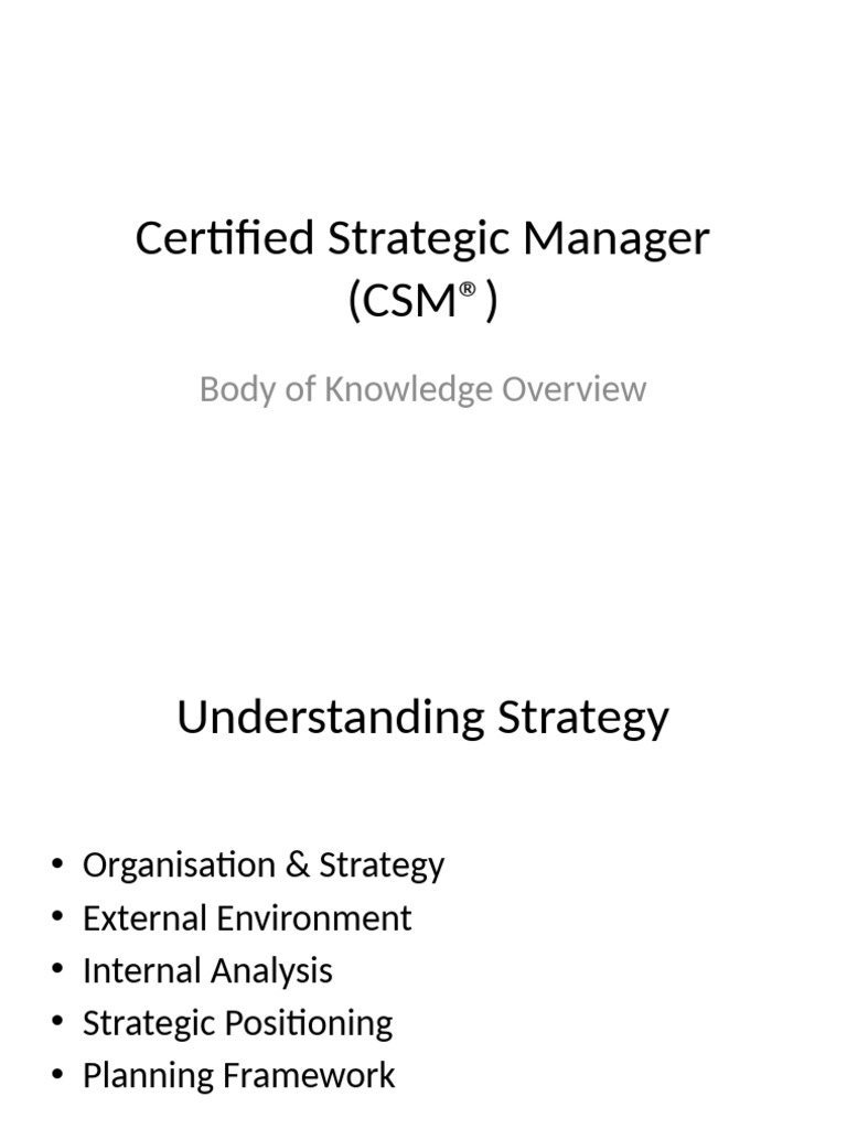 Certified Strategic Manager CSM® Overview | PDF