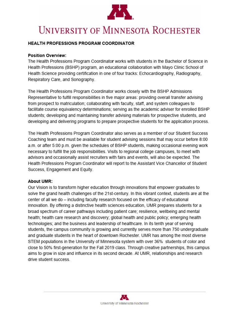 Health Professions Program Coordinator | PDF