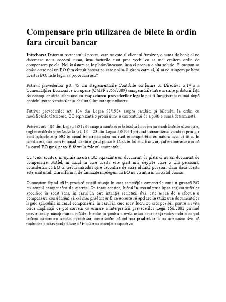 Comp Ens Are Prin Utilizarea De Bilete La Ordin Fara Circuit Bancar