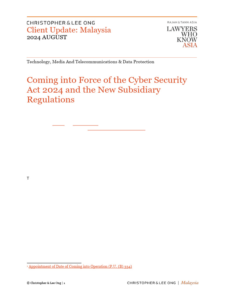 Malaysia's Cyber Security Act 2024 Update | PDF | Computer Security ...