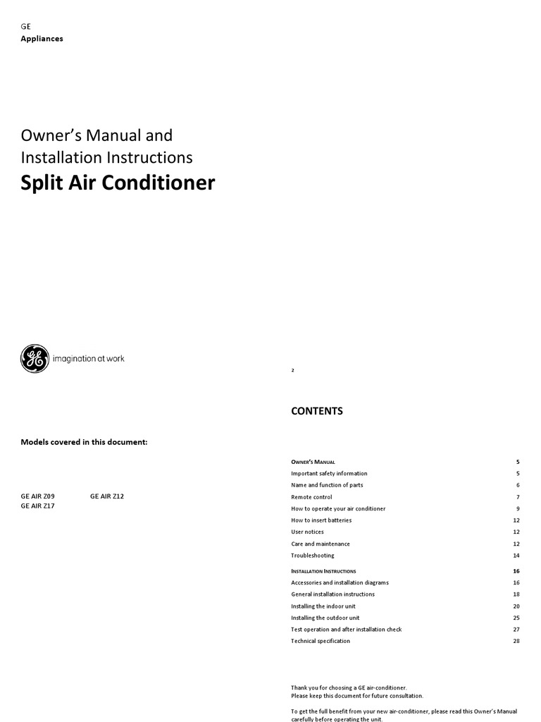 GE Manual Air Conditioning Hvac