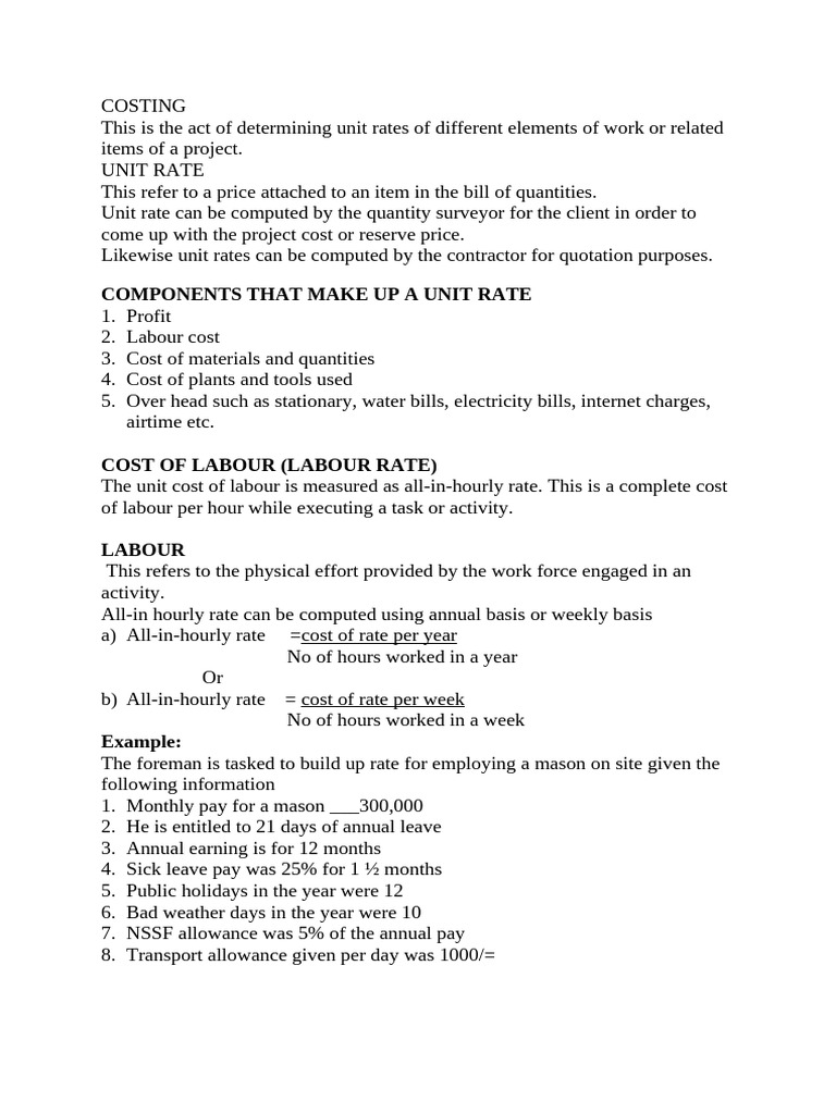 Costing Notes | PDF | Brick | Concrete
