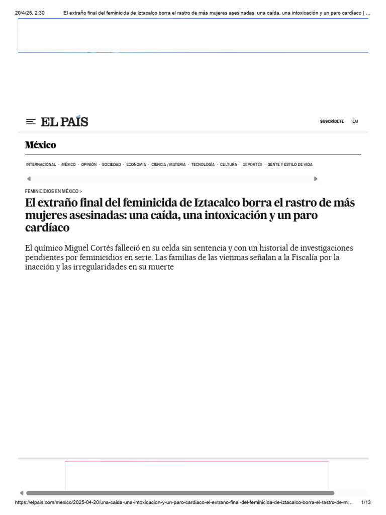 Feminicida de Iztacalco muere en prisión | PDF | Justicia | Crimen y ...