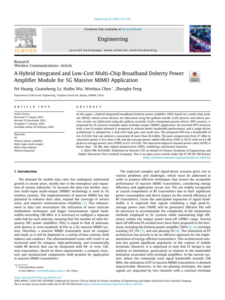 A Hybrid Integrated and Low-Cost Multi-Chip Broadband Doherty Power ...
