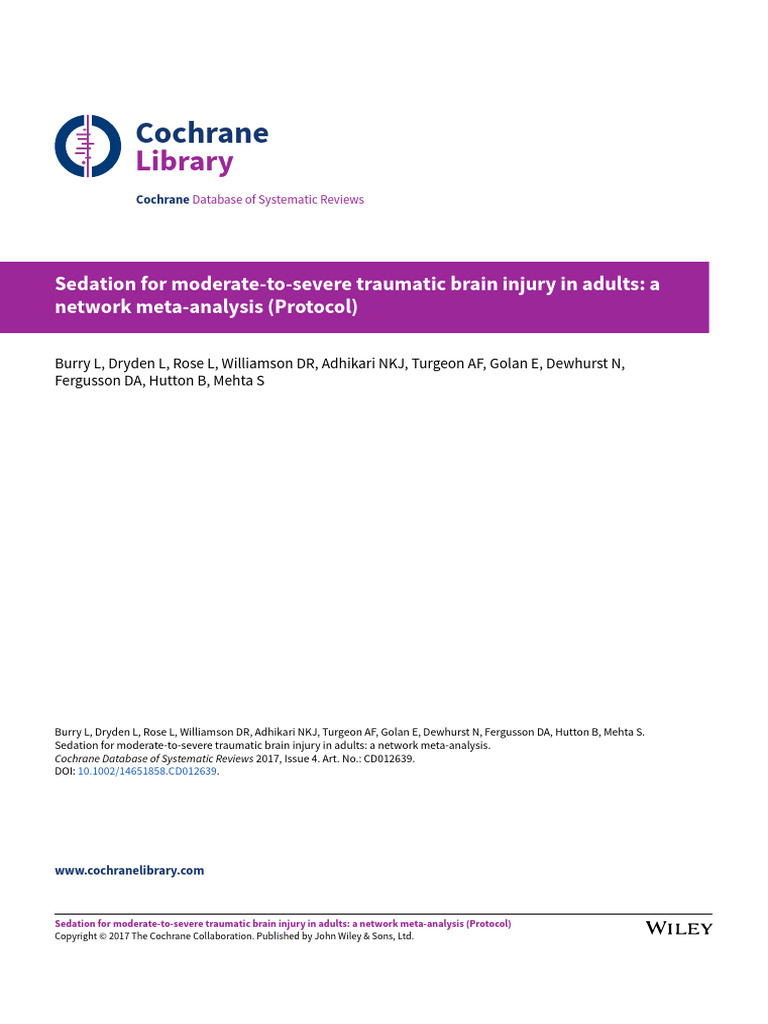 Sedation For Moderate To Severe Traumatic Brain Injury in Adults A ...