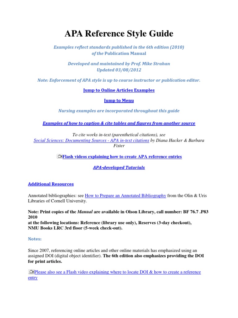 APA Reference Style Guide Digital Object Identifier Thesis