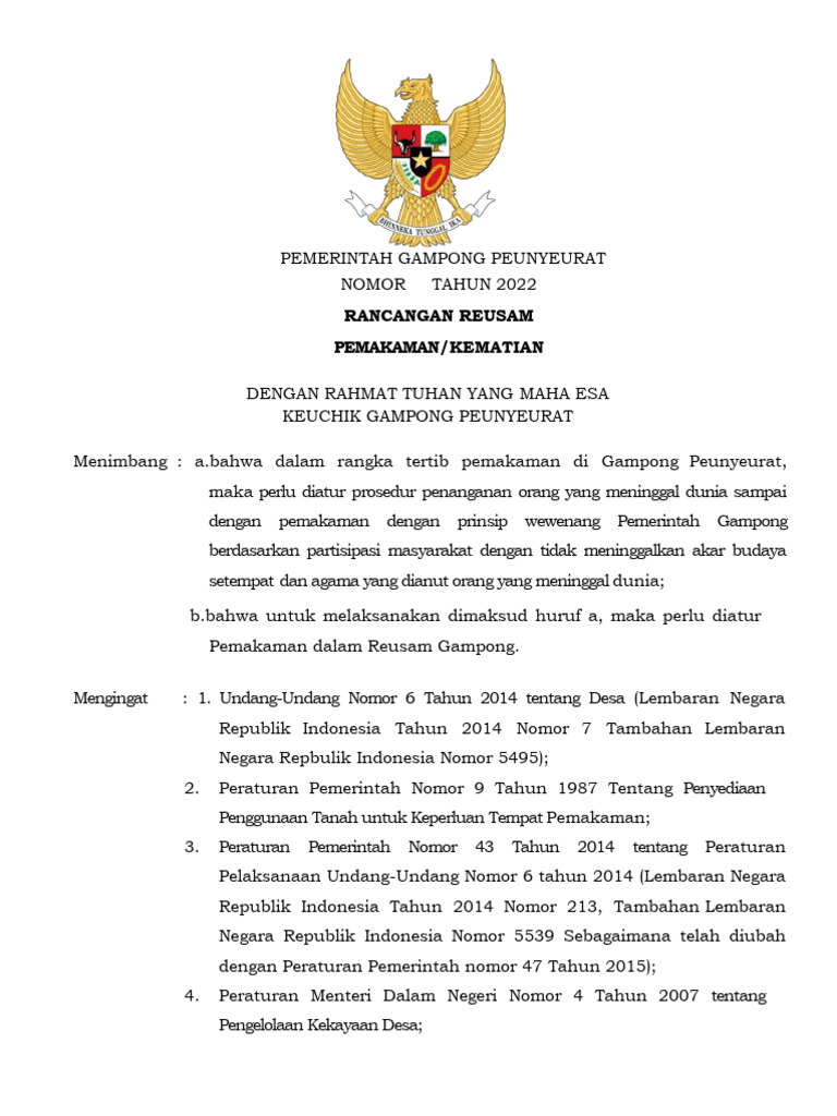 Rancangan Reusam - PEMAKAMAN Peunyerat | PDF