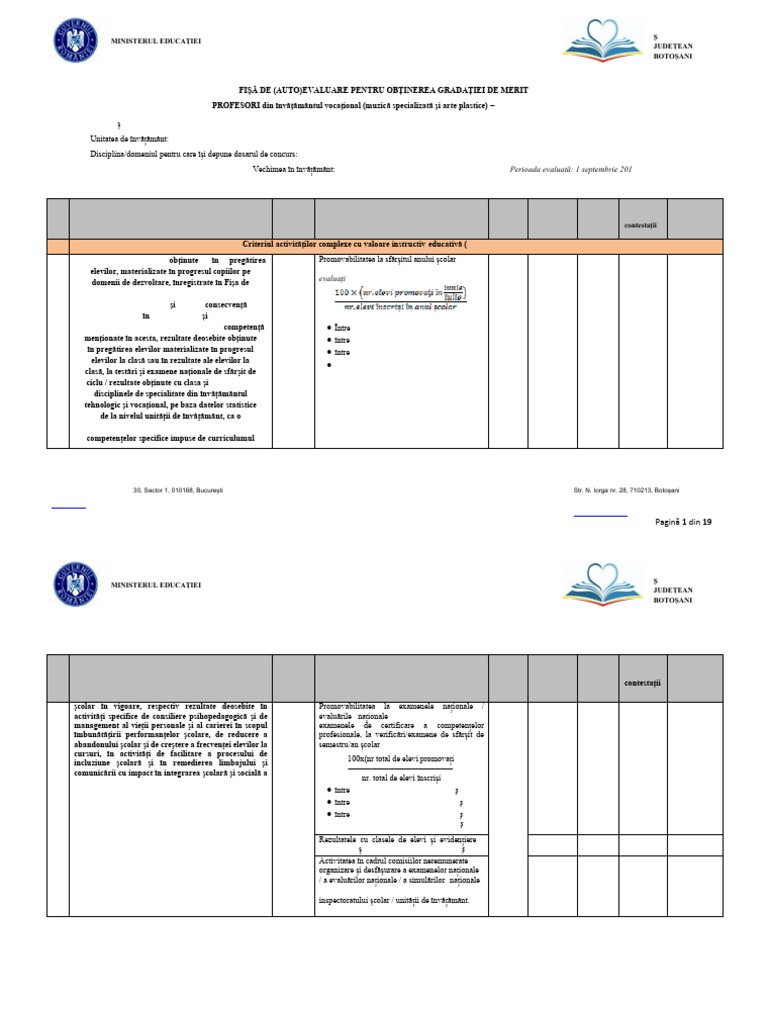 4 - Fisa (Auto) Evaluare - Profesori - Vocațional - 2023 | PDF