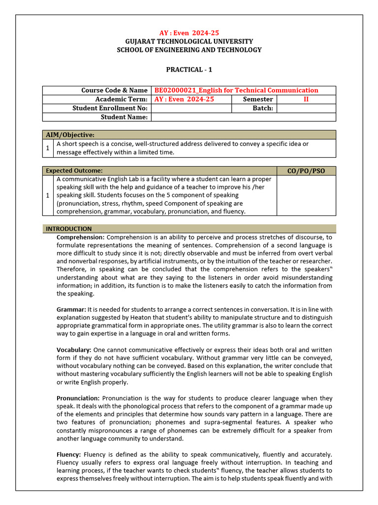 English Communication Skills Lab Guide | PDF | Fluency | Vocabulary