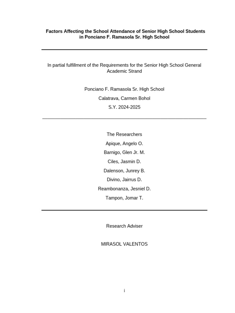Factors Influencing Senior High Attendance | PDF | Psychology | Cognition