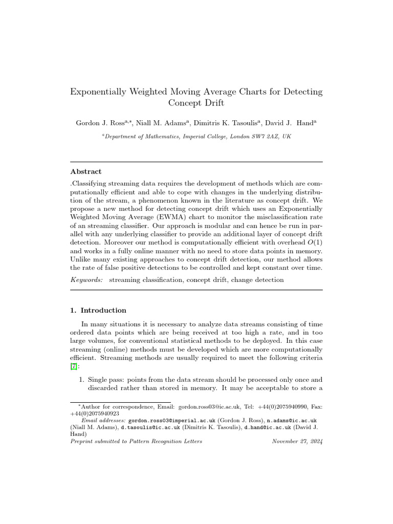 EWMA Charts for Concept Drift Detection | PDF | Statistical ...