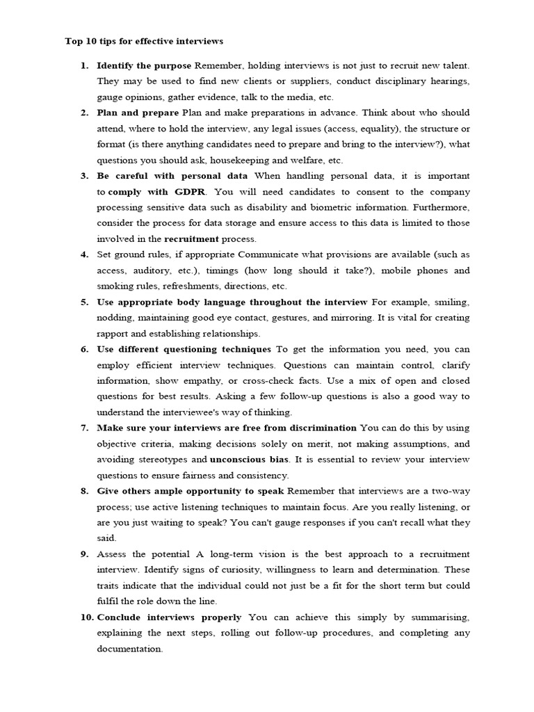 Top 10 Tips for Effective Interviews | PDF | Interview | Recruitment