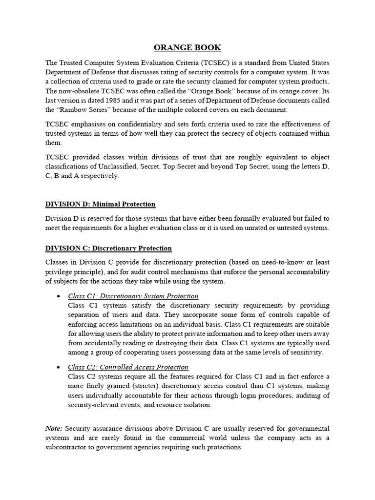 Overview of the Orange Book Criteria | PDF | Computer Security | Security