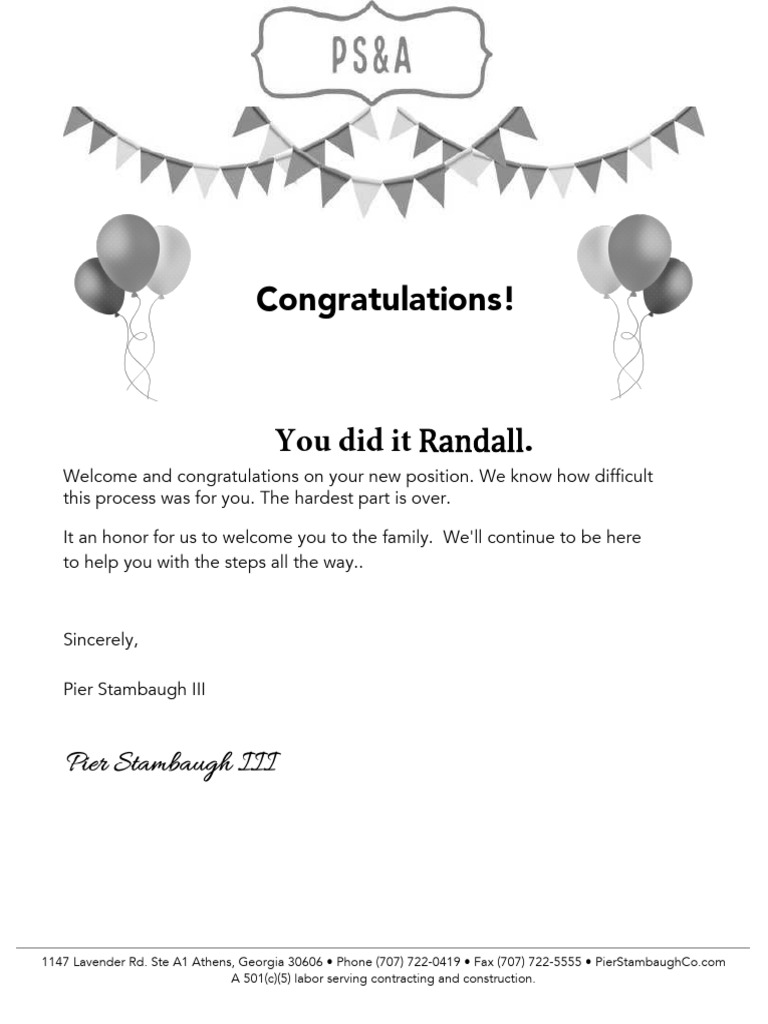 Congratulations - Welcome To PS&A | PDF