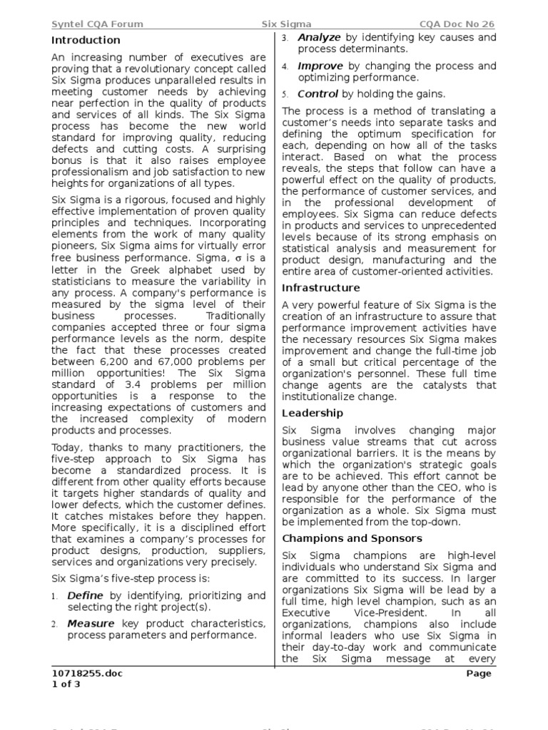 Six Sigma Implementation Guide | PDF | Six Sigma | Business Process
