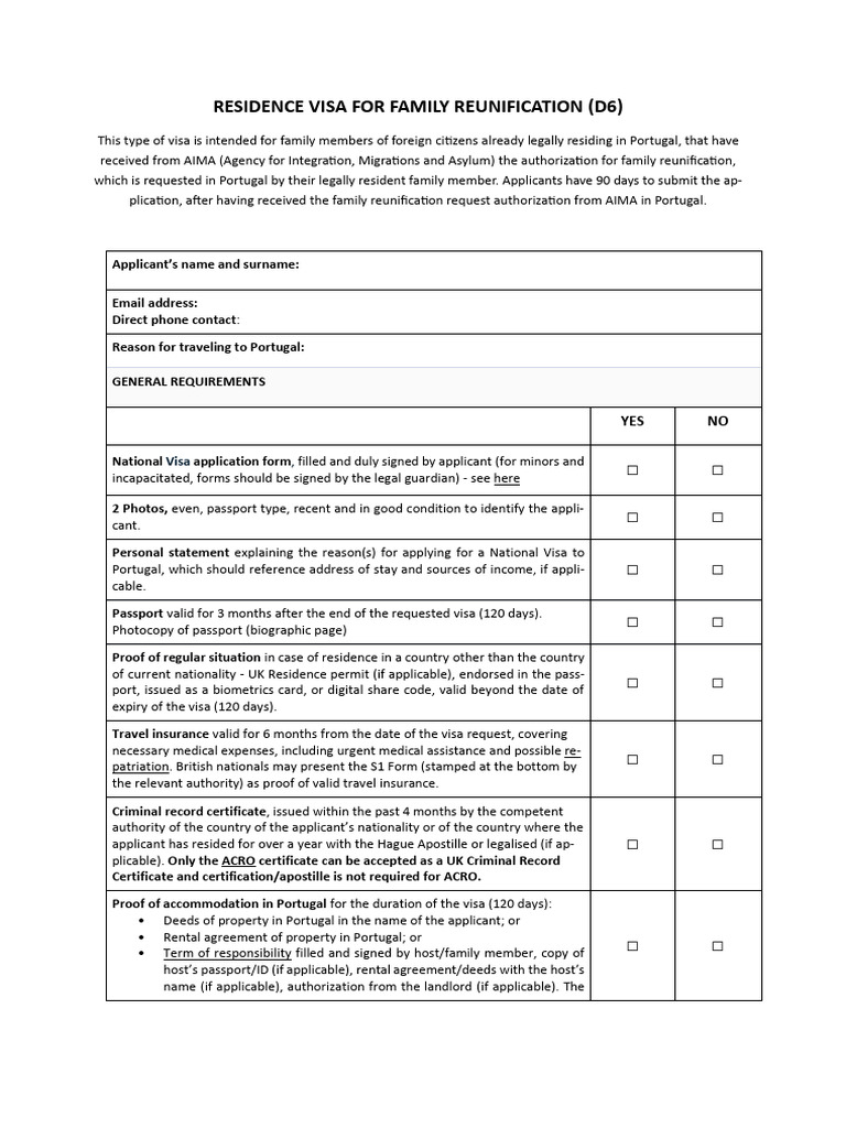 D6 Visa for Family Reunification in Portugal | PDF | Travel Visa ...