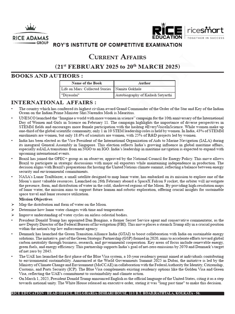March 2025 Current Affairs Summary | PDF | Moon
