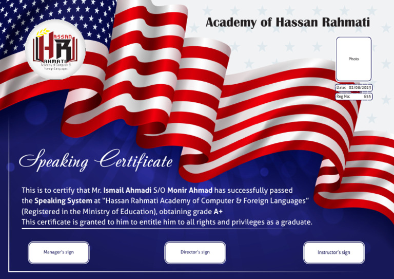 Speaking Certificate: Academy of Hassan Rahmati | PDF