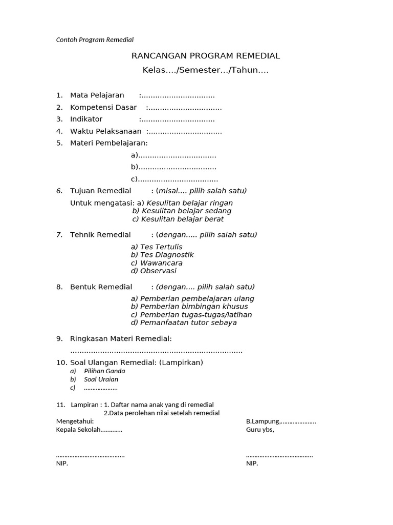 Contoh Program Remedial | PDF