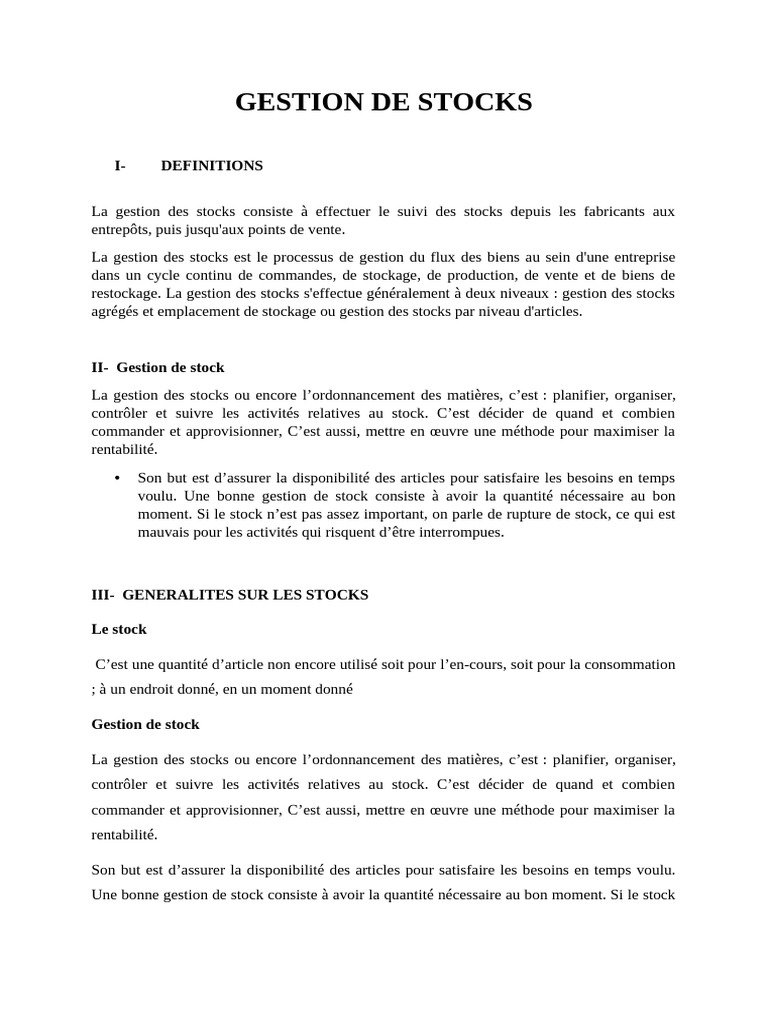 Gestion Efficace des Stocks | PDF | Stock | Business