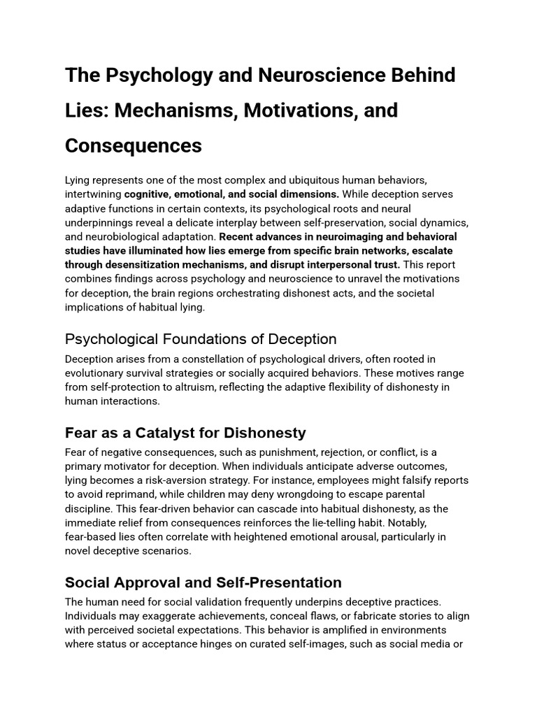 The Neuroscience of Lying Explained | PDF | Deception | Anterior ...