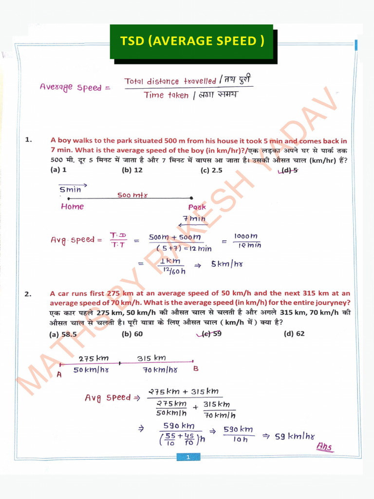 Time Speed and Distance Notes 31-01 | PDF