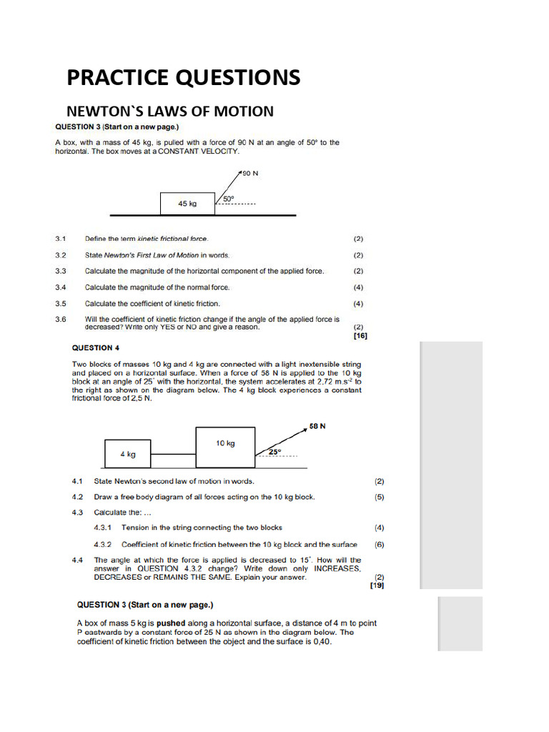 Newton's Laws of Motion Practice Questions | PDF