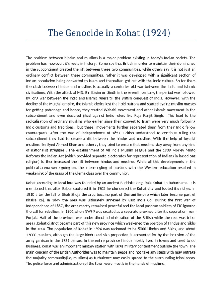 Kohat Genocide: Hindu-Muslim Riots 1924 | PDF | Mahatma Gandhi ...
