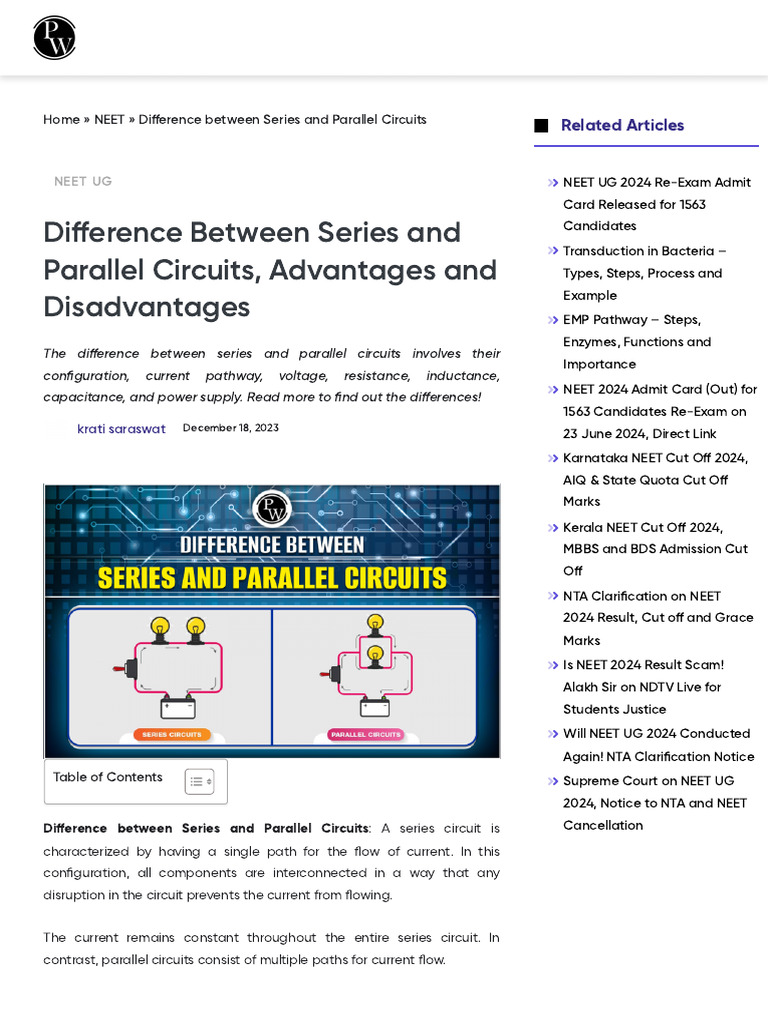 Difference Between Series and Parallel Circuits | PDF | Series And ...