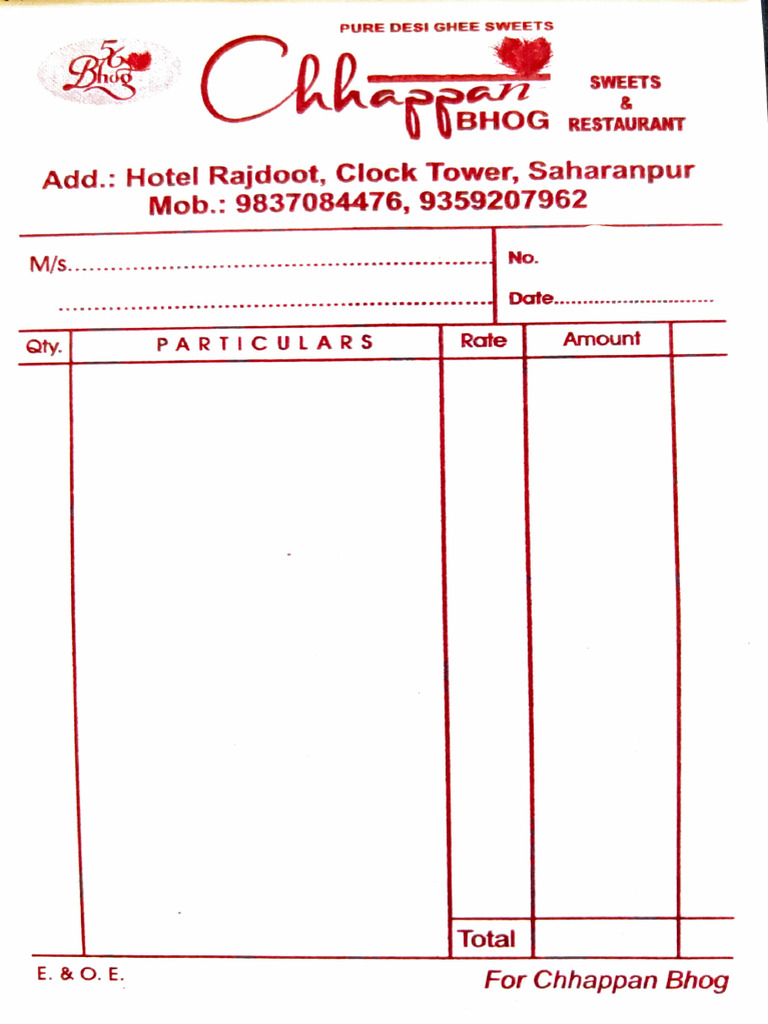 Sweet Shop Bill Format Sample | PDF