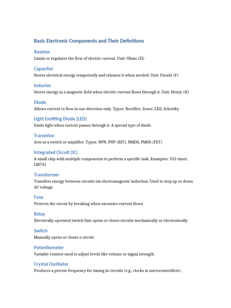 Electronic Components Definitions | PDF