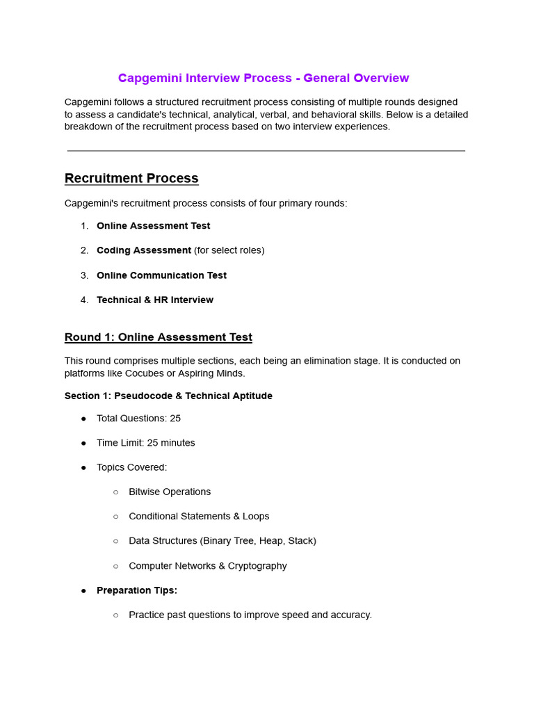 Capgemini Interview Process Overview | PDF | Cognition | Cognitive Science
