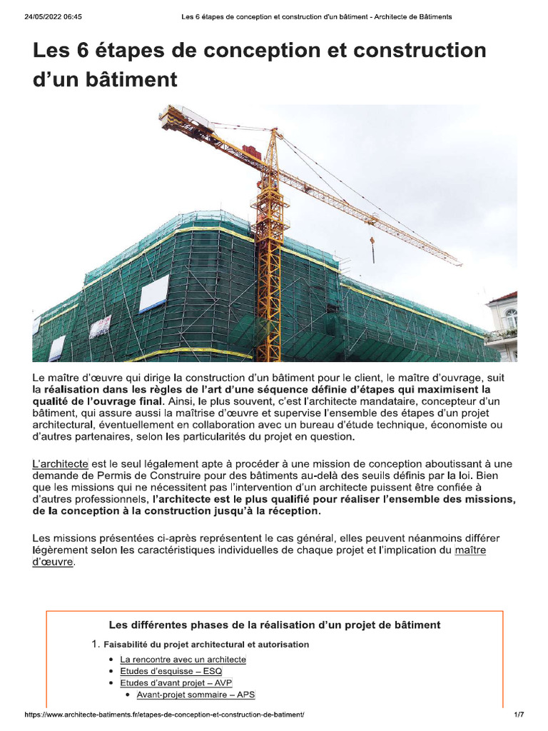 Les 6 Étapes de Conception Et Construction D'un Batiment | PDF