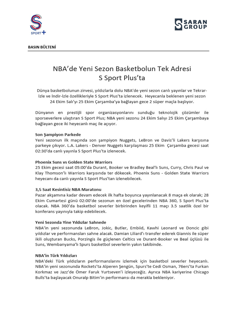 S Sport Plus Nba Yenisezon BB | PDF