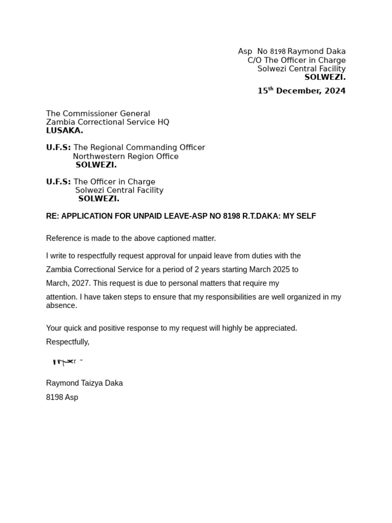 Unpaid Leave Request - Asp No 8198 Daka | PDF