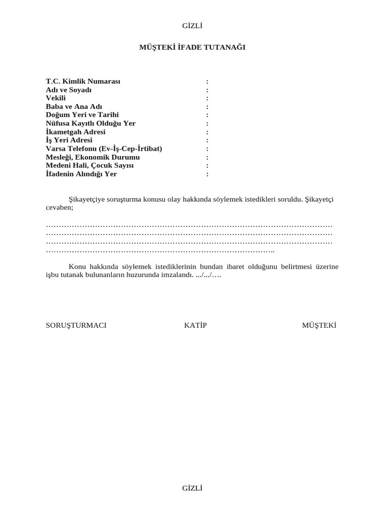 Müşteki Ifade Tutanağı S | PDF