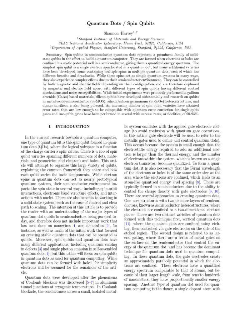 Spin Qubits in Quantum Dots Explained | PDF | Spin (Physics) | Electron