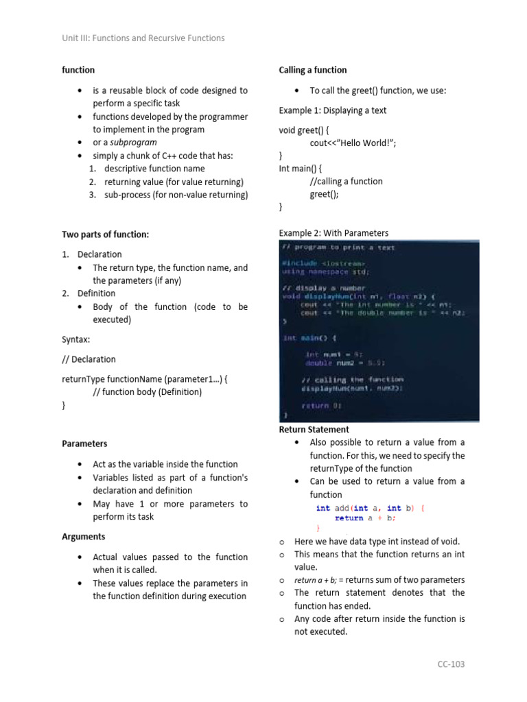 C++ Functions and Recursion Explained | PDF | Recursion | Theoretical ...