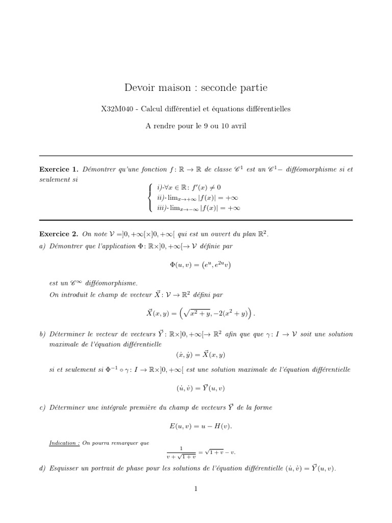 Devoir de calcul différentiel C1 | PDF | Limite (mathématiques) | Équations